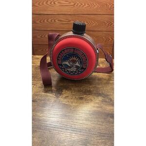 Vintage Coleman Marlboro Unlimited Canteen Red Metal Round Water Bottle Strap